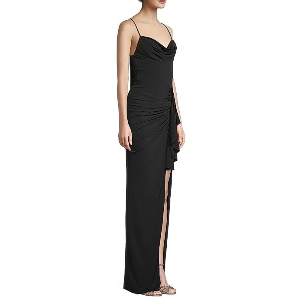 Katie May Womens Full Length Dress Slit Small Black Open Back Maxi